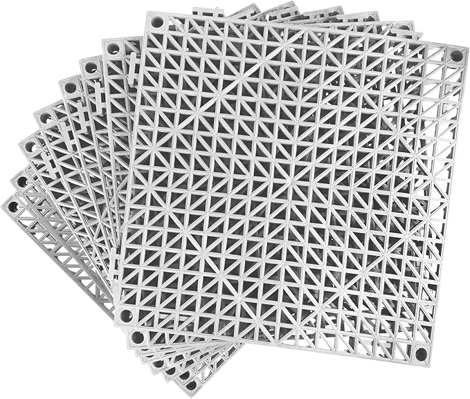 MYFAMIREA Modular Interlocking Cushion 8 Pack 11.8" x 11.8" Rubber Floor Tiles Non-Slip Splicing Drainage Mats for Deck, Gray