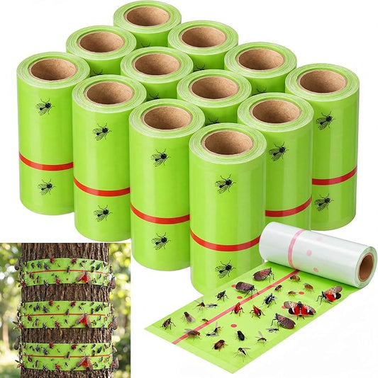 12 Rolls Spotted Lantern Fly Tree Trap 30 Feet Each Roll Lanternfly Tree Outdoor Fruit Fly Sticky Strips Paper Insect Sticky Barrier Trunk Wraps to Protect Plant, Lawn, Garden(Green)