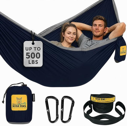 Wise Owl Outfitters Camping Hammock – up to 500lbs Portable Hammock with Tree Straps - Travel, Backpacking, Hiking, Outdoors Camping Gear - Single or Double