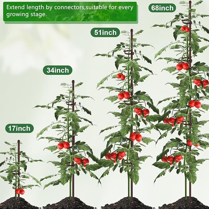 Plant Stakes 17 inch SupKing Support Stick Orchid Stakes with Clips 10Pcs Garden Plant Poles Extended to 3/4/5ft for Indoor Outdoor Potted Tomato Rose Amaryllis Vegetables Monstera-Brown