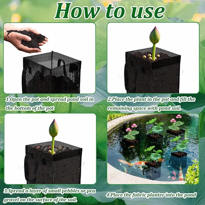 6PCS Mesh Aquatic Pond Plant Baskets, 1Gallon Pond Planting Bags Reusable Aquatics Planter Pot Water Lily Growing Container with Handles for Lotus Bog Plant Garden Terrestrial Plants, 5.9x5.9x7.9 Inch