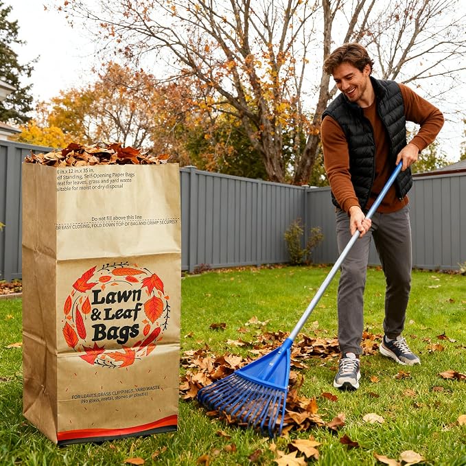 10 Pack 30 Gallon Lawn and Leaf Bags, 2-Ply Heavy Duty Yard Waste Bags, Brown Paper Lawn and Refuse Bags, Large Trash Bag for Home, Garden, Landfill, Tear Resistant and Self Standing