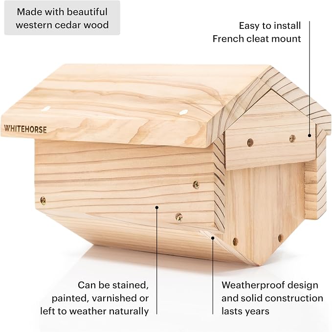 WHITEHORSE Premium Cedar Bee House - 6” Long Replaceable Tubes - Perfect for Mason Beekeeping - an Insect Hotel Built to Last - Support Bees While Pollinating Your Garden (Paper Tubes Included)