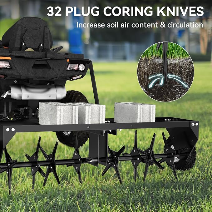 YINTATECH 48" Tow Behind Lawn Aerator with Universal Hitch, Pull Behind Lawn Plug Aerator for ATV&Tractors,Black