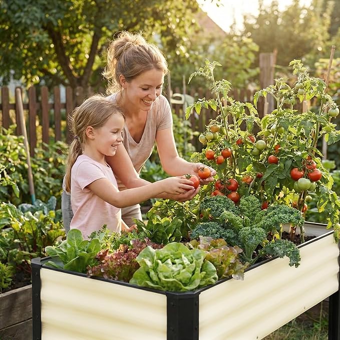 SnugNiture Raised Garden Bed with Legs, 2PCS 48×18×32in Outdoor Metal Elevated Raised Planter Box for Backyard, Patio, Balcony
