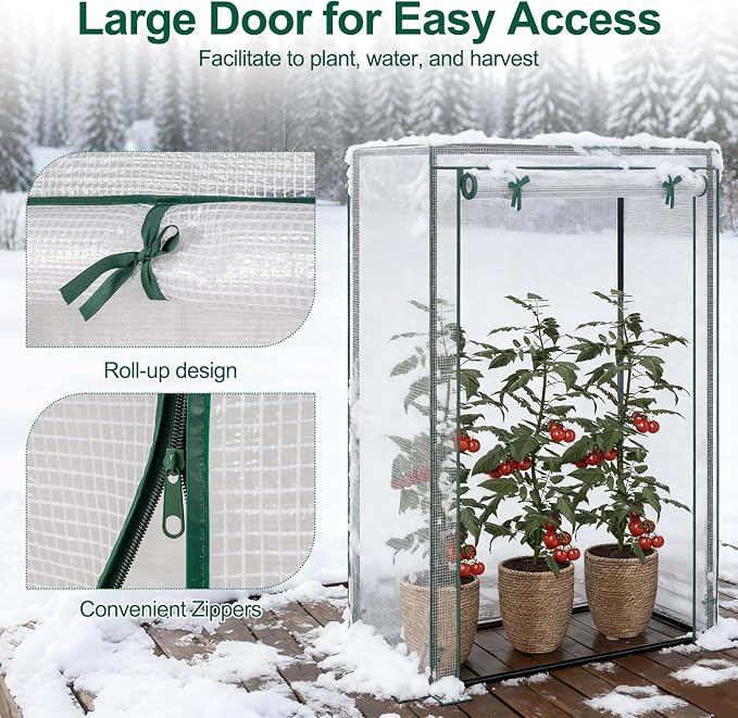 Giantex Portable Mini Greenhouse, Heavy Duty PE Cover, Elector-Coating Metal Frame, Waterproof Sun-Protective Tomato Green House with Roll-Up Zippered Door, Indoor Outdoor Clear, 39" x 20" x 59"