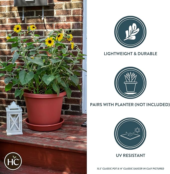 The HC Companies Flower Pot Saucers - Plastic Plant Saucer for Outdoors & Indoors - Traditional Design Plant Pot Trays for Water Drainage - Durable & Stylish Round Plant Tray (14-inch Slate Blue)