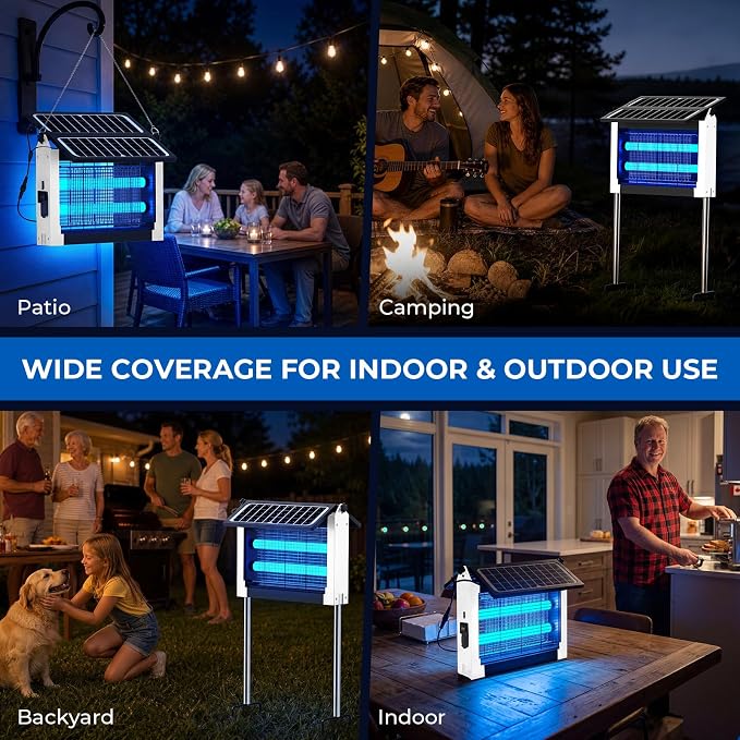 Solar Bug Zapper, 4500V Mosquito Zapper Outdoor Waterproof with Dual Solar Panel, USB Rechargeable Mosquito Killer, Cordless Fly Insect Zapper Waterproof for Patio Yard Garden Home Camping