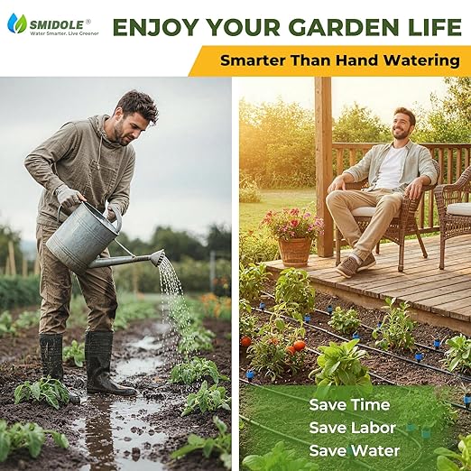 50FT Drip Irrigation Kit, Quick Connect Garden Watering System, Easy Install Drip Irrigation System with Misting Nozzles for Patio, Potted Plants, Small Garden & Greenhouse