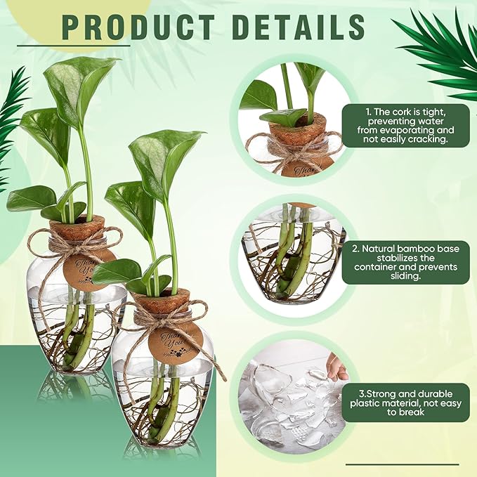 Baderke 48 Pack Big 10oz Plastic Plant Propagation Stations with Hole Lid Planter Vase Clear Propagation Jars with Thank You Tags for Plant Lover Gifts for Women Office Home Garden