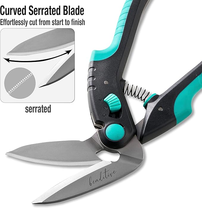 Beaditive Heavy Duty Multipurpose Angled Craft Scissors 10" - Japanese Stainless Steel, Serrated Blade - Industrial Shears for Thick Fabrics, Leather, Cardboard, Carpets, Artificial Grass