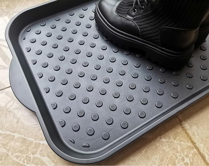Boot Tray for Entryway,Hard Plastic Boot Mat,Shoe Tray,Shoe Mat for Indoor and Outdoor Use (Black dot (Hard Plastic), 29.5X14.9 inch)