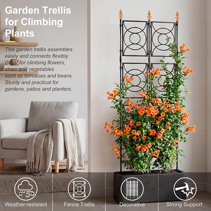 Trellis for Climbing Plants Outdoor, 24 Rifny Tall Garden Trellis Flower Rose Cucumber Trellis for Vines Pea Support, Wall Large Plant Trellis Fence with Plastic Screen Frame, 2 x 6.2 FT