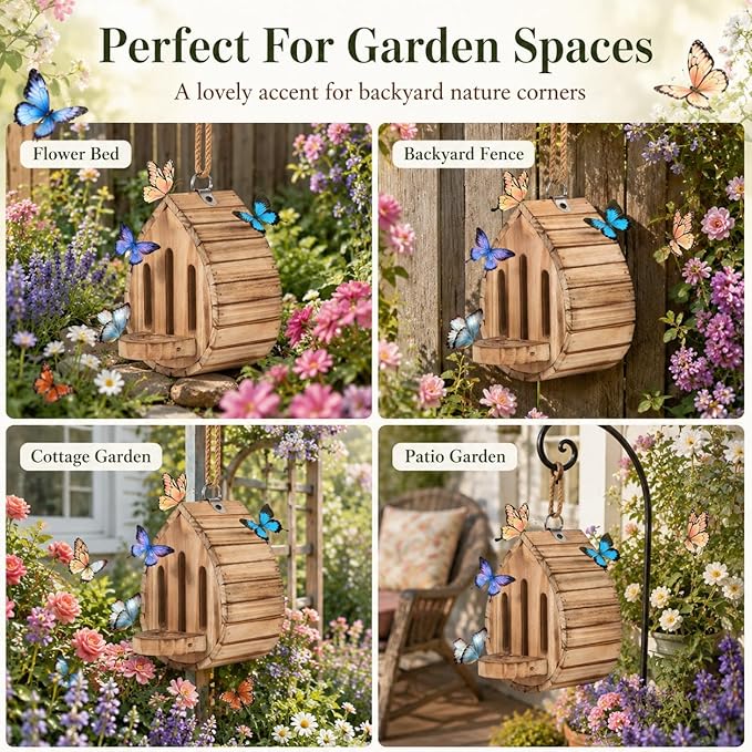 Butterfly Houses for Outside, Butterfly House Wooden Shelter for Yard Fence Patio, Butterfly Houses for the Garden Habitat Decor (1pc)