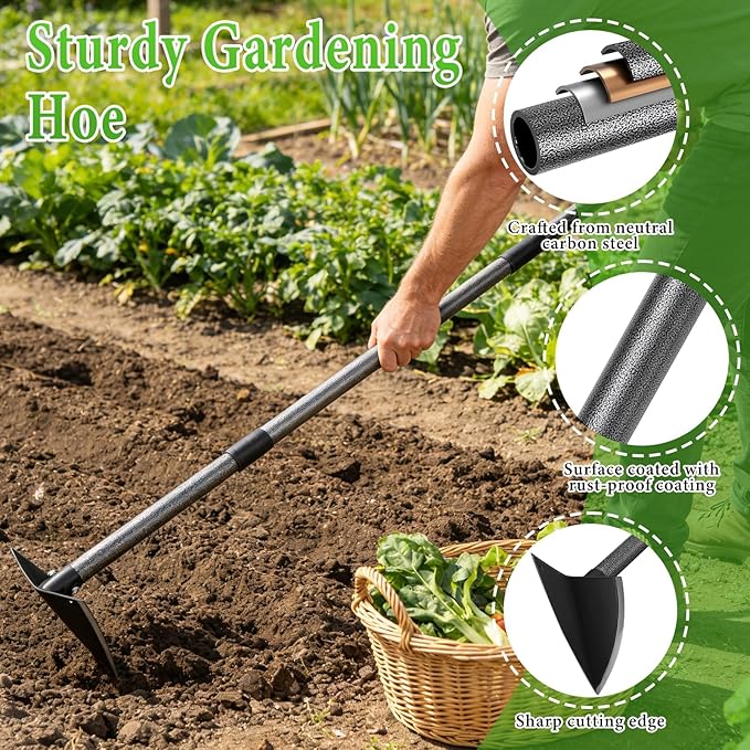 Garden Warren Hoe - Carbon Steel Sharp Triangle Hoe, 60" Adjustable Long Handle, Heavy Duty Gardening Hand Hoe For Weeding Digging Loosening Soil, Stand Weeder Remover Tool For Yard Lawn Flower Beds