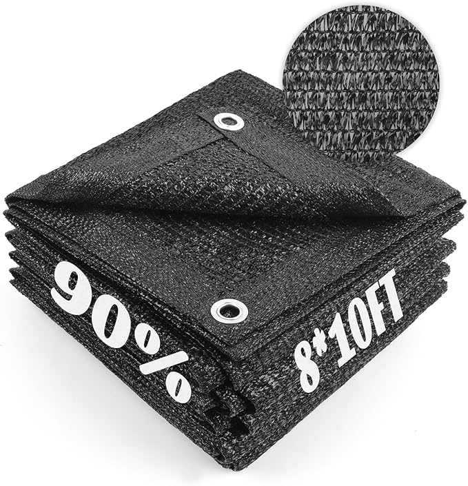 Cool Area 90% Sun Shade Cloth Mesh Tarp with Grommets for Plant Cover 8x10ft Patio Canopy Garden Pergola Greenhouse Car Barn Kennel Black