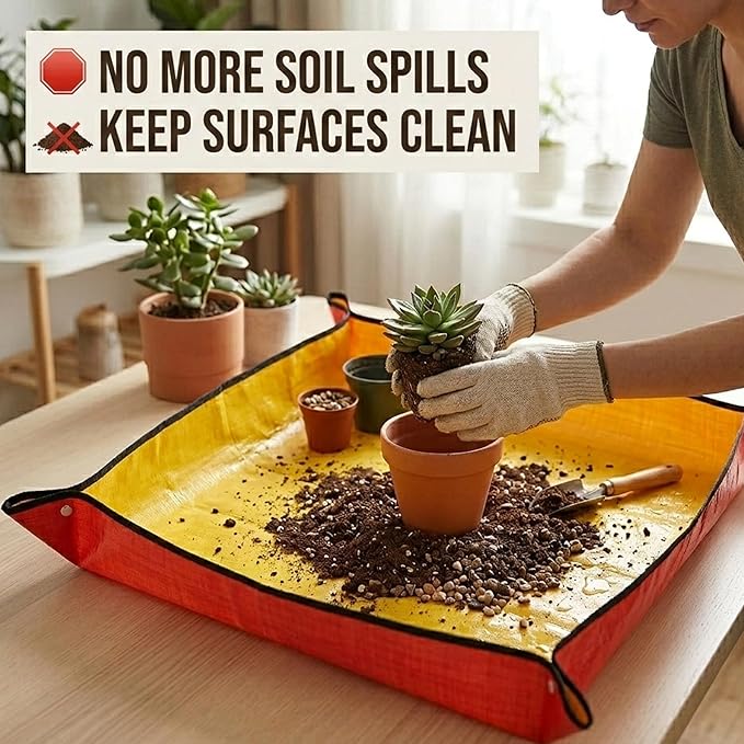59" x 39" Extra Large Plant Mat for Repotting, Thickened Waterproof Indoor Gardening Mat, Mess-Free Potting Pad for Soil & Water Control, Foldable Transplanting Mat for Indoor Plants