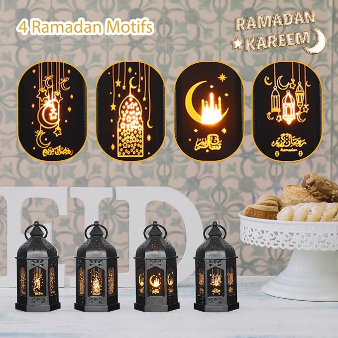 LLQ Ramadan Lanterns (5-12pcs) - Mini Lanterns Decorative Lights - Ramadan Gifts & Table Centerpiece, Eid Mubarak Decorations, Black
