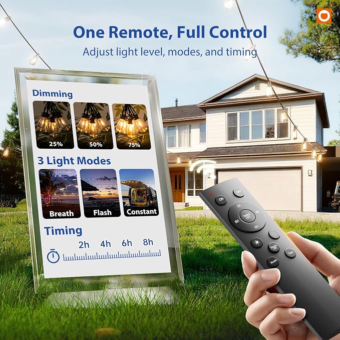 addlon 200FT(50FT*4) LED Outdoor Lights Waterproof Patio Lights with 64 Shatterproof ST38 Replaceable Bulbs(4 Spare), Dimmable Outside Hanging Light Connectable for Porch, Backyard
