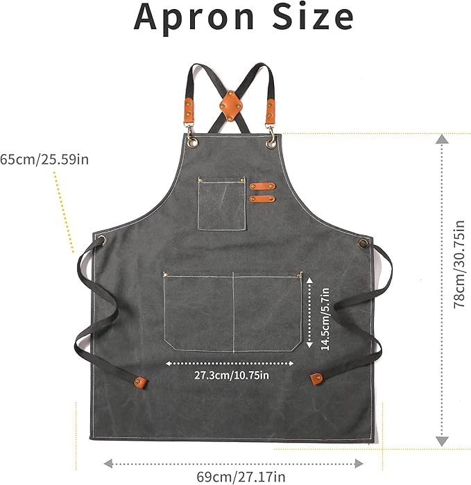 Tosewever Canvas Cross Back Chef Cotton Aprons for Men Women with Large Pockets