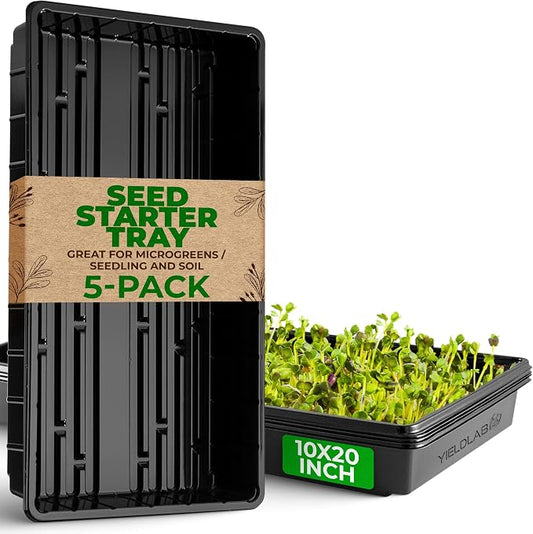 10x20 Inch Black Plastic 5 Pack Plant Propagation Tray – Growing Trays for Garden, Planting, Seedling, Soil & Hydroponic Horticulture - Microgreen Trays Grow Plants - No Drain Holes