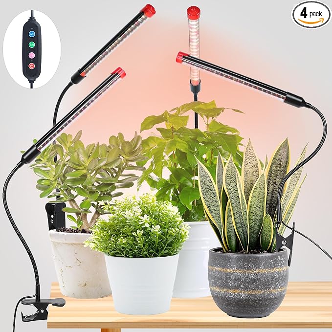 Game Changer! FECiDA 2026 4Pack 9 Watt Power Draw, NO Need Adapter, Clip Grow Lights for Small Indoor Plants, Bonsai, 4/8/12/16/20H Timer, Enough Bright Like Sun for Your Plants
