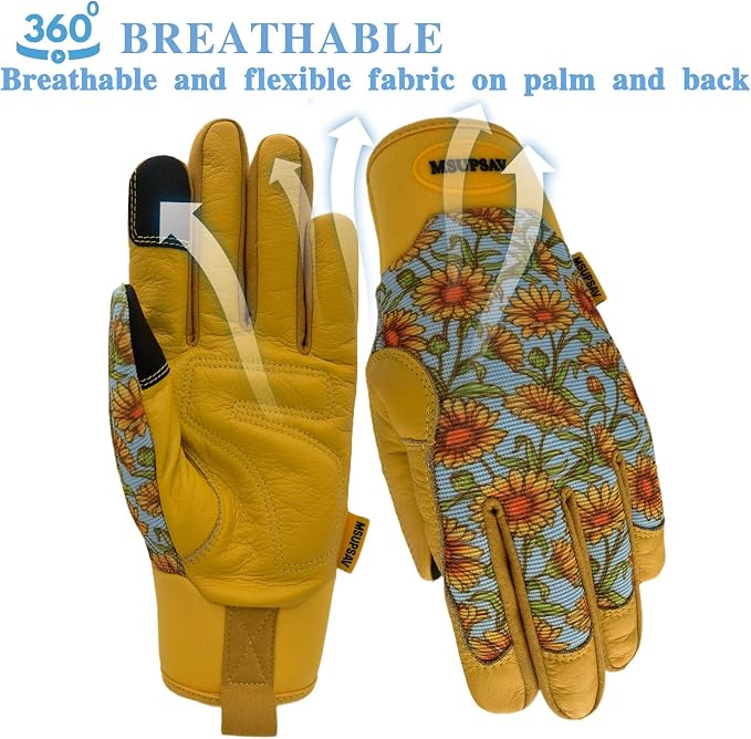 Gardening Gloves,Women Yard Work Garden Glove,Gifts | Thorn Proof,Puncture Resistant,Touchscreen,Gift,Leather,Spandex