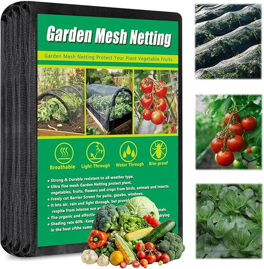10 X 33 FT Thicker Garden Mesh Netting Pest Barrier for Raised Beds, Black Fruit Tree Netting for Cicadas, Bird Insect Blueberry Bush Strawberry Netting Cover for Garden Protection, Shading Rate 30%