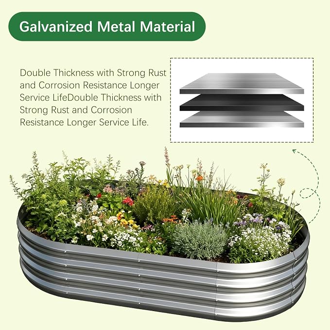 Galvanized Garden Bed Kit for Vegetables/Herbs/Flowers, Outdoor Raised Planter Box, 2PCS 4x2x1 ft