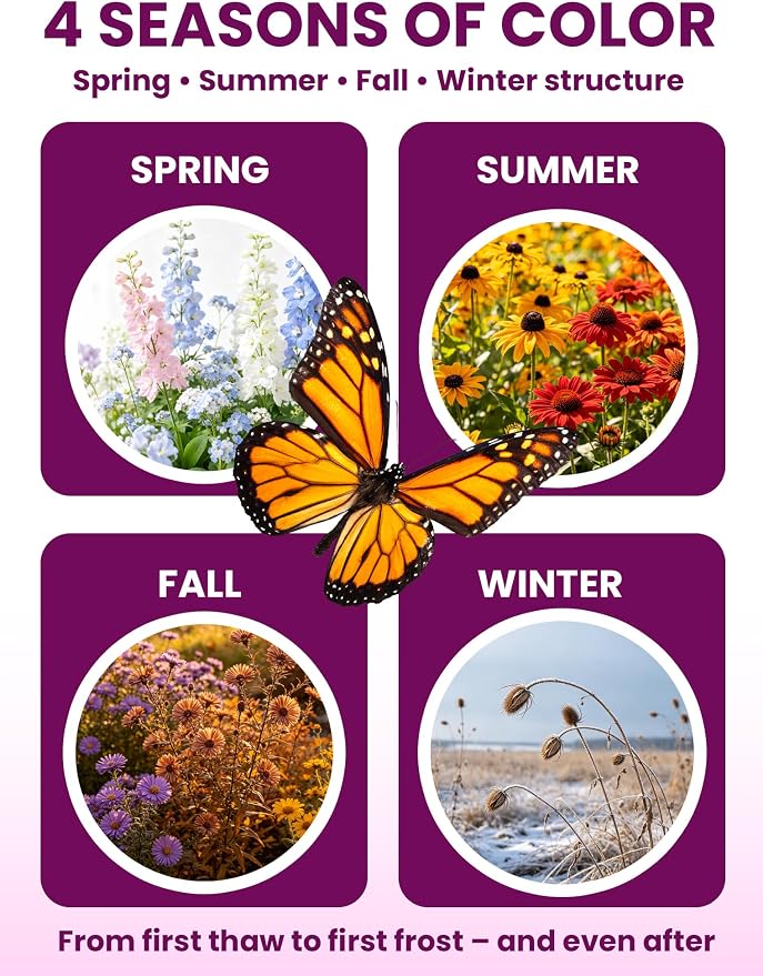 Wild Flower Seeds Throw and Grow, Wildflower Seeds Perennial Flower Seeds to Plant Outside – Color Cascade 30 Heirloom Varieties Mix, 157,500+ Seeds (1LB) Covers 1350-1680 sq.ft., High Germination