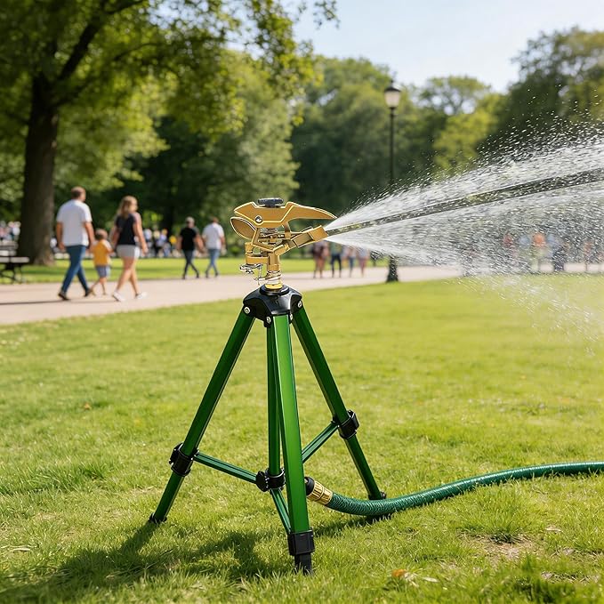 Hourleey Impact Sprinkler on Tripod, Rotating Water Sprinklers for Yard Lawn and Garden, Heavy Duty 360 Degree Irrigation Sprinkler with Zinc Head and 3/4" Connector for Outdoor