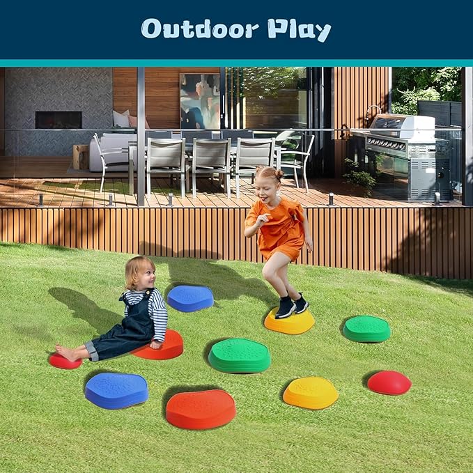 makarci Balance stepping stones for kids 10pc, non-slip toddlers sensory toys outdoor or indoor play, promoting motor skills and confidence,Coordination Toys for children age 3 4 5 6 7+