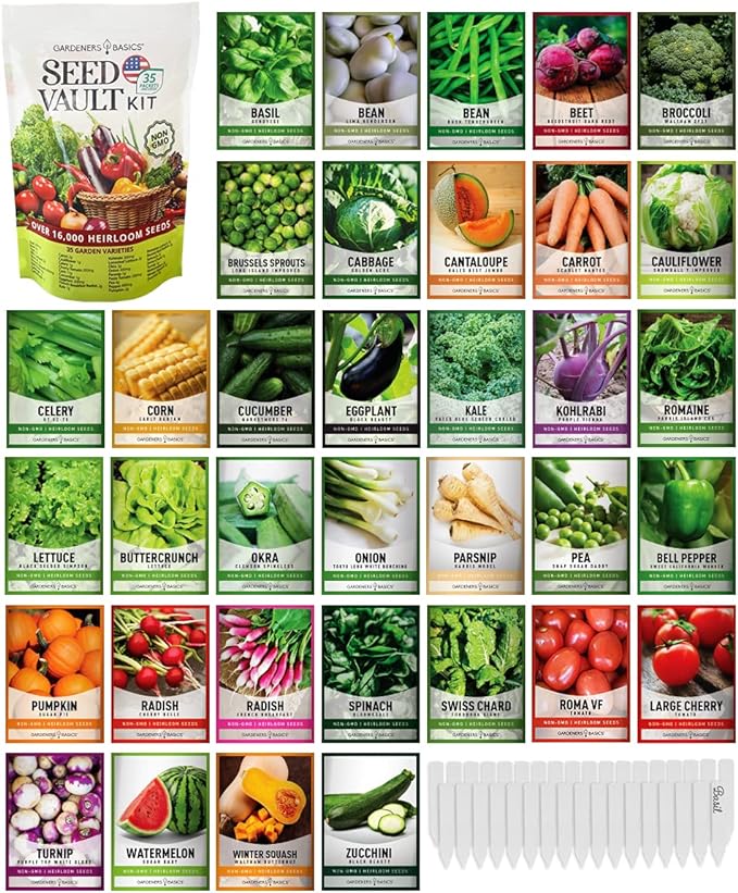 Survival Seed Vault Kit - 70 Heirloom Vegetable Seed Varieties for Long-Term Storage | Non-GMO, Open-Pollinated Seeds for Prepping, Gardening, Homesteading, and Emergency Food Supply by Gardeners Bas