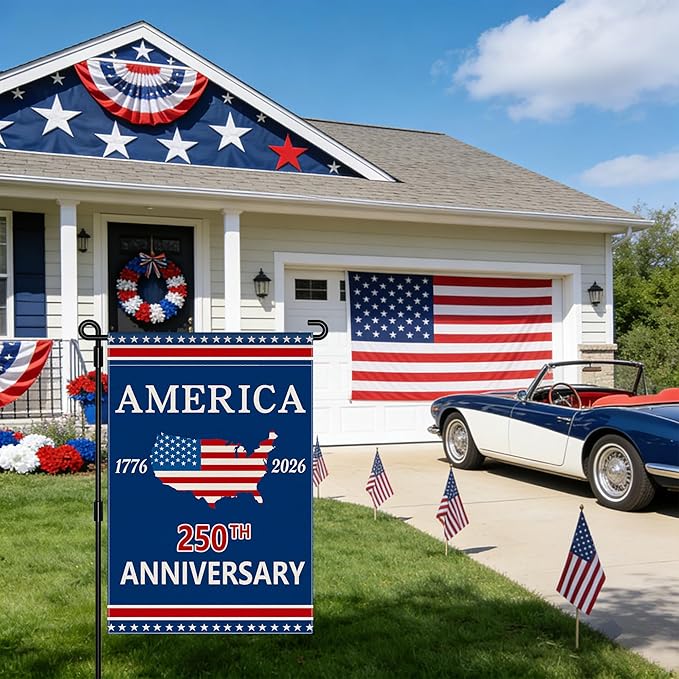 250 Anniversary USA Garden Flag, 250th Anniversary America Flag 250 Year Patriotic Banner American 4th of July Freedom Yard Sign Double-Sided Waterproof 1776-2026 Commemorative Flag 12x18 Inch