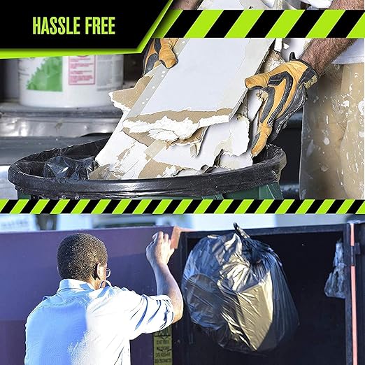 Aluf Plastics 65 Gal Black Heavy Duty Garbage Bags 1.5 Mil - 50"x 48" - Pack of 50 - For Contractor, Outdoor, Construction, & Storage