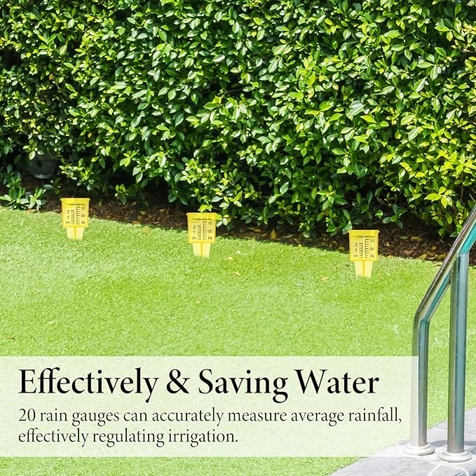 20 Pack Rain Gauges, 1.5" Sprinkler Rain Gauge Yellow Transparen Rains Gauges Outdoor Water Measuring Tool for Yard Lawn Garden with Inch and Centimeter Scales Accurate Rainfall Measurement