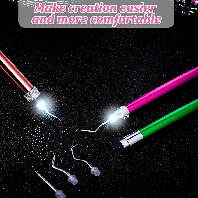 Leriton 4 Pcs LED Weeding Tools for Vinyl with Light Weeding Tool with 5 Different Hooks Lighted Pin Pen Tool for Removing Iron on Tiny Vinyl Paper Crafting Silhouettes DIY(Mixed Color)