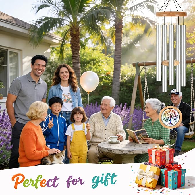 Wind Chimes for Outside, 34" Tree of Life Memorial Wind Chimes for Loss of Loved One, Garden Gifts for Mom Grandma Women, Deep Tone Wind Chimes for Yard Patio Porch Home Garden Outdoor Decorations