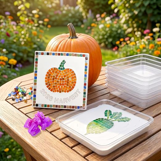 U0U 5Pcs Stepping Stone Kit Includes 12inch Square Cement Molds,Mosaic Tiles and Carving Tools,DIY Garden Stepping Stone Kit for Kids,Outdoor Walkways Pavement Decoration (No Concrete Mix)