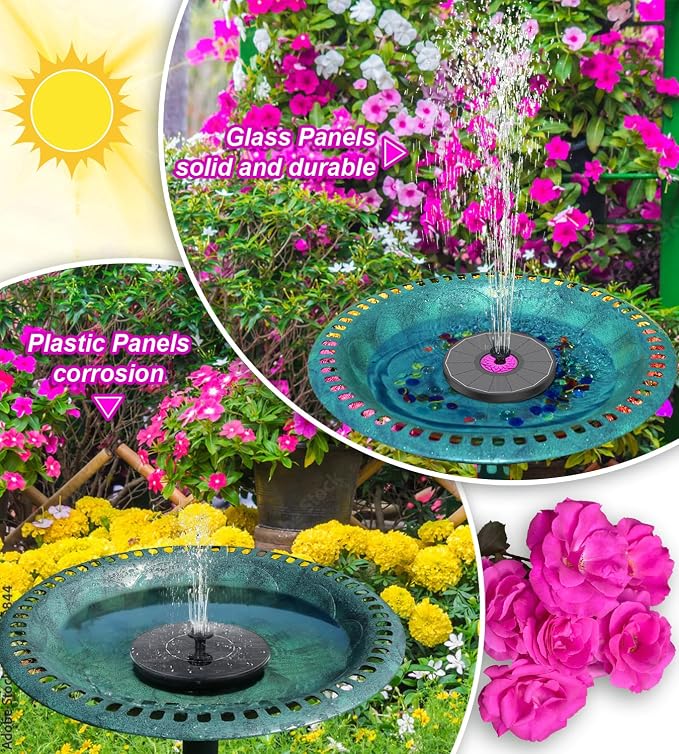 SZMP Powerful 3.5W Anti-Drift Solar Fountain for Bird Bath, Solar Powered Water Pump with 7 Nozzles, Bird Bath Fountain for Garden, Pool, Pond – Attracts Hummingbirds (Black Panel)