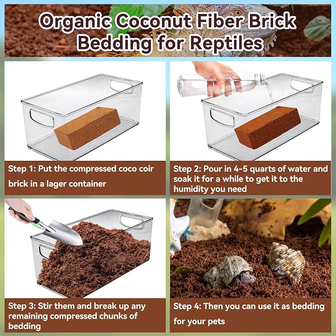 Legigo 8 Pack Coconut Fiber Substrate, Natural Coco Coir Bedding for Reptiles Turtles, Tortoises, Snake, Hermit Crab, Gecko, Lizard, Bioactive Terrarium Soil for Humidity Control and Plant Substrate