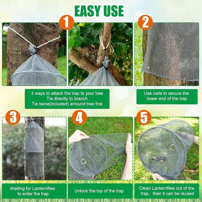 Qualirey 16 Pack Spotted Lanternfly Traps Lantern Fly Killer Mesh Tree Trap with Jute Rope and Nails Effective Way to Catch Lantern Flies and Nymphs (Grey)