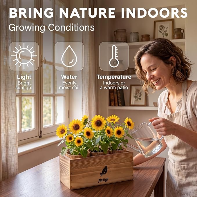 AVERGO Sunflower Seeds Growing Kit | Complete Seed and Plant Indoor & Outdoor Kit with Sunflower Seeds for Planting – Ideal for Planting Sun Flowers at Home