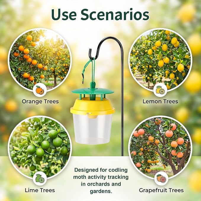 6 Pcs Reusable Leafminer Trap with Pheromone Lures, Bucket Style Insect Trap with 36.2'' Ground Stake, Outdoor Monitoring Tools for Citrus Trees Garden Orchard (2 Lures Included)