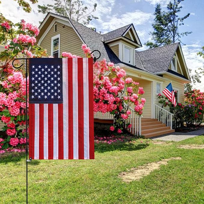 Anley Embroidered Stars US National Garden Flag, American United States July 4th Independence Day Patriotic Decorative Yard Flags - Sewn Stripes & Double Stitched - 18 x 12.5 Inch