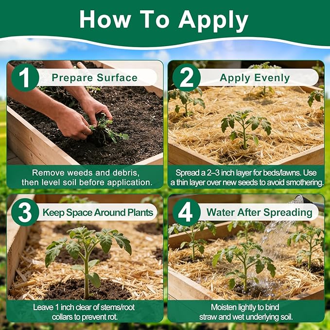 PJT Organic Garden Straw,Biodegradable Straw Mulch for Vegetable Garden,Hay for Grass Seed Covering,Mulch for Landscaping Seed Covering,Thoroughly Cleaned and Weed Seed Free(1 cu ft,8 lbs)