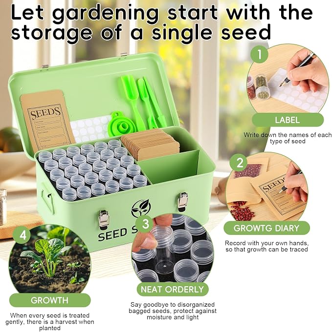Seed Storage Organizer, Metal Seed Vault Bank Saving Containers Box (Seeds not Included)