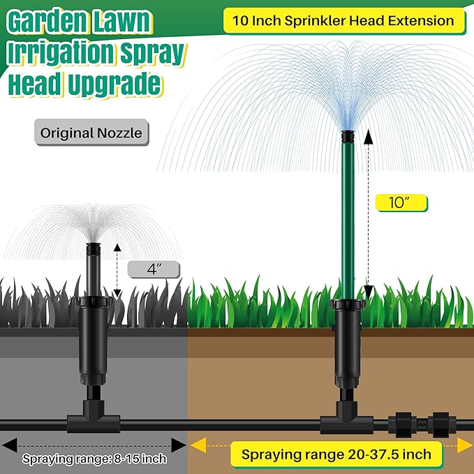 10" Popup Riser Extension Compatible with Rain Bird 1800 Series& Hunter Pro-Spray Sprinklers, Sprinkler Head Riser Extender with RotorTool, Garden Lawn Irrigation Spray Head(4 Set,Green)