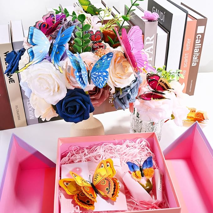 SAOROPEB 3D Butterfly Wall Decor, 72 Pcs Double Layer Butterfly Decorations for Party Decorations Locker Decor Refrigerator Decal, Reusable (Colorful)