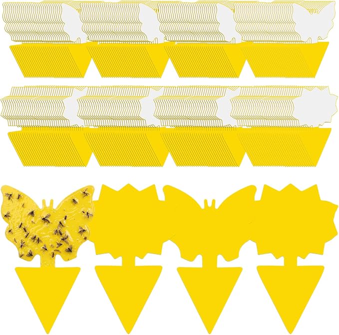 400 Pcs Fruit Fly Sticky Traps Yellow Fungus Gnat Sticky Traps Indoor Plant Fly Stickers Butterfly Sunflower Bug Stickers for Houseplants Kitchen Indoor Outdoor Garden Insect Catcher